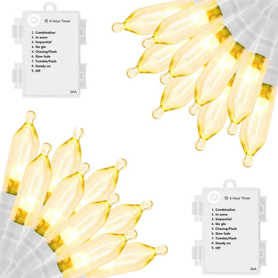 LOENDE Christmas Lights, 50 LED Battery Operated String Lights 18FT Mini Lights, Indoor Outdoor Home Party Christmas Decor, White & Warm White, 2 Pack