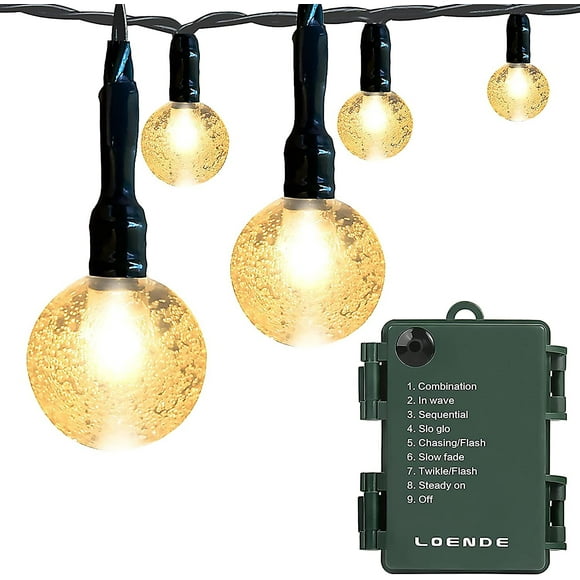 LOENDE Christmas Lights, Battery Operated String Lights, Waterproof 15.7FT 30 LED 8 Modes Fairy Garden Globe String Lights,Green Wire Warm White