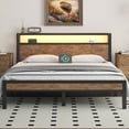 thumbnail image 1 of LOEWAY Queen Size Bed Frame with LED Storage Headboard & Charging Station, No Box Spring Needed, Brown, 1 of 11