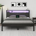 thumbnail image 1 of Queen Size Bed Frame with LED Storage Headboard & Charging Station, No Box Spring Needed, Black, 1 of 11