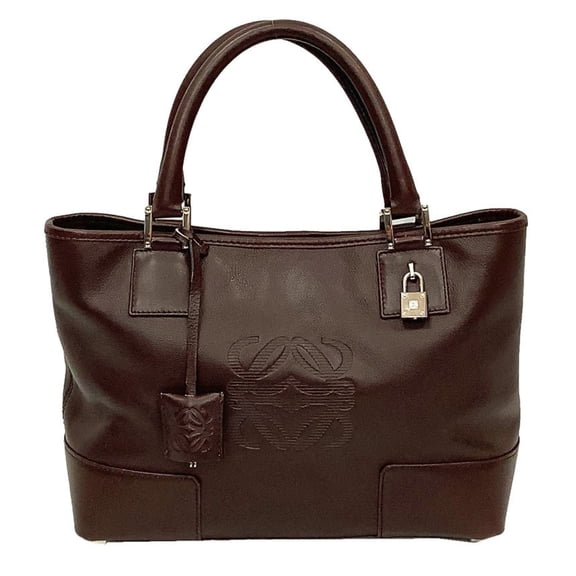 Pre-Owned LOEWE Leather Tote Bag Fusta Handbag Anagram Amazona Brown (Good)