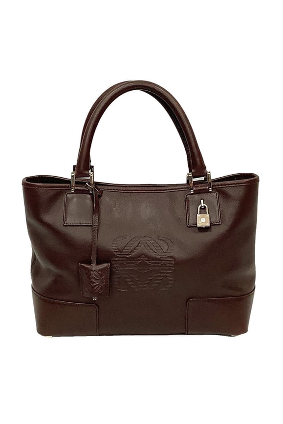 Pre-Owned LOEWE Leather Tote Bag Fusta Handbag Anagram Amazona Brown (Good)