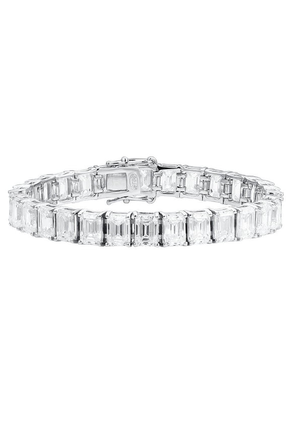0.3 Carat Emerald Cut Moissanite Tennis Bracelet for Women 18K White Gold Plated Silver Diamond Bracelet Moissanite Tennis Bracelet Men Lab Grown Diamond Bracelet for Wife