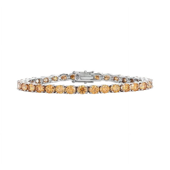 LOEXZAH 3MM Champagne Moissanite Tennis Bracelet Men Lab Grown Diamond Bracelets for Women White Gold Plated Silver Diamond Bracelet for Women Wedding Bracelets for Brides
