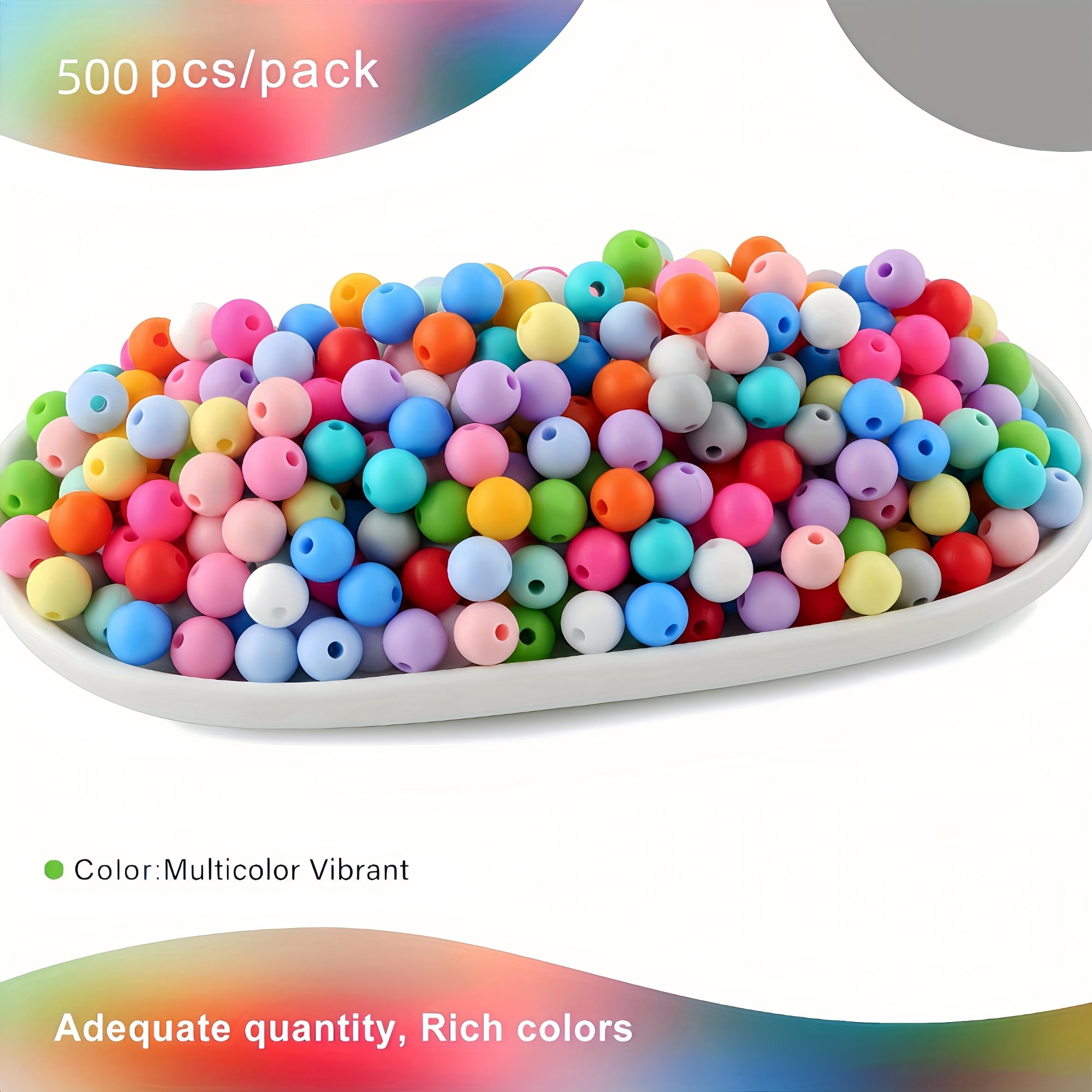 LOFCA Jewelry Making 500pcs Mixed Color 9mm Silicone Beads for Necklace and Bracelet Making