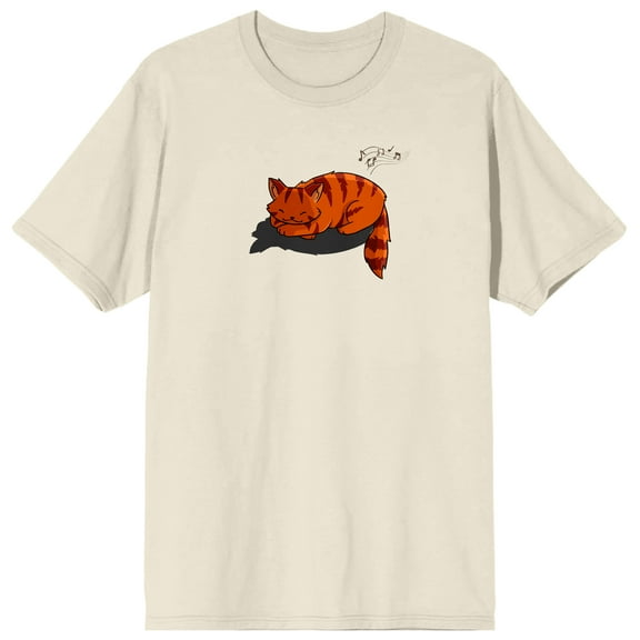 LOFI Girl Orange Cat Napping Crew Neck Short Sleeve Natural Men's T-shirt-Large