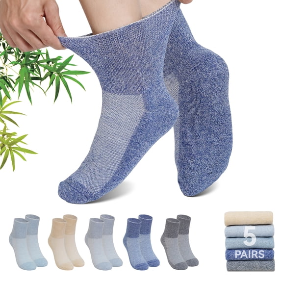 LOFIR Bamboo Viscose Diabetic Socks, Wide Non Binding Neuropathy Socks for Women & Men, 5 Pairs Ankle Seamless Socks, Size 11–13