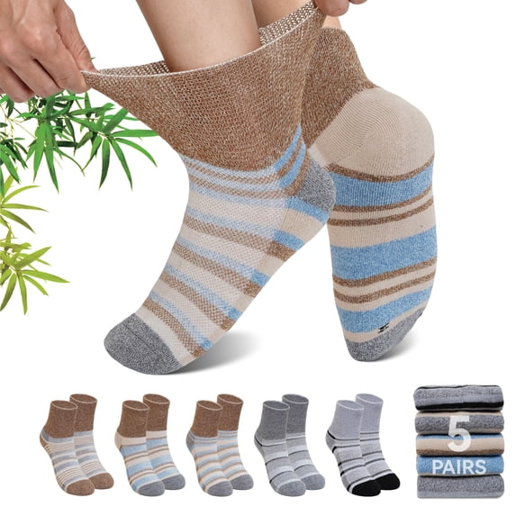 LOFIR Bamboo Viscose Diabetic Socks, Wide Non Binding Neuropathy Socks for Women & Men, 5 Pairs Ankle Seamless Socks, Size 9-11