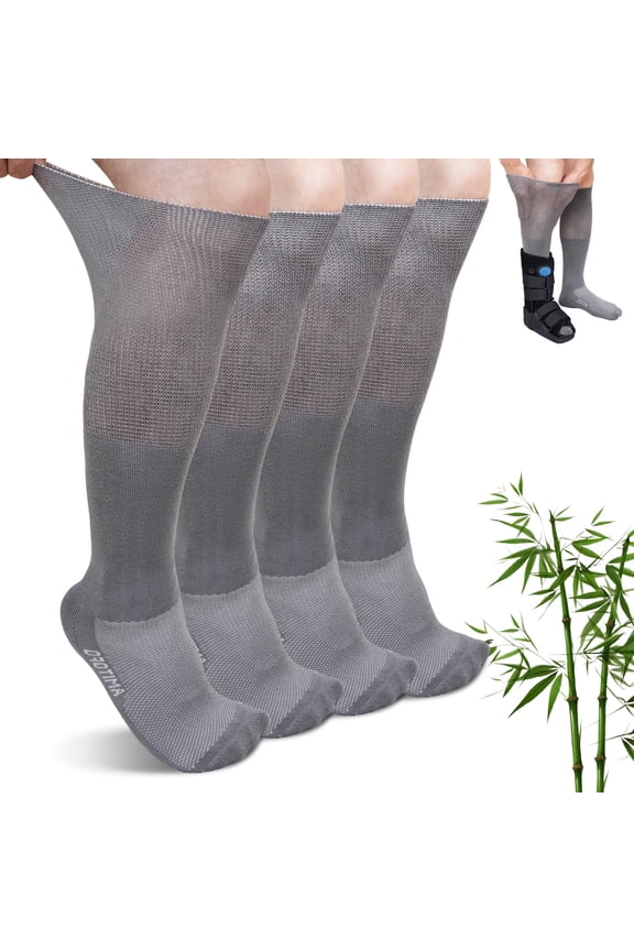 Bamboo Viscose Walking Boot Socks for Men & Women – Advanced Supportive Loose-Top Knee-High Socks for Casted Foot and Orthopedic Boot Liners,Gray