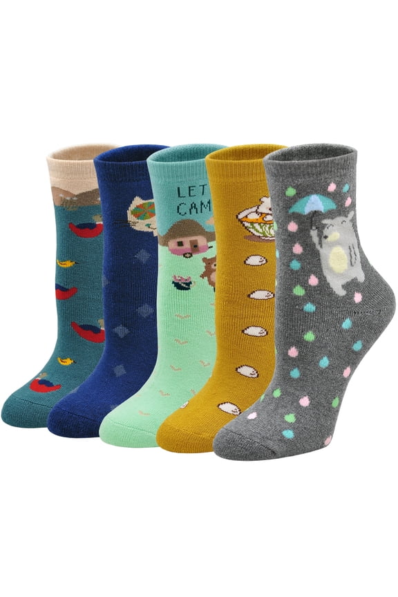 Cute Womens Fuzzy Socks, Cozy Winter Warm Fluffy Animal Pattern Novelty Ankle Socks for Women, 5 Pairs