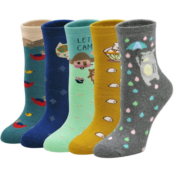 LOFIR Cute Womens Fuzzy Socks, Cozy Winter Warm Fluffy Animal Pattern Novelty Ankle Socks for Women, 5 Pairs