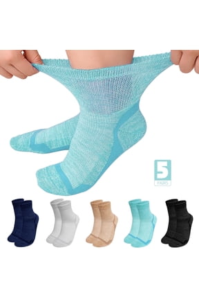 Diabetic-Friendly Comfort Socks, 5 Pairs LOFIR Ultra-Soft Bamboo Viscose Crew Socks, Pressure-Free Fit with Smooth Knit Design, Sweat-Wicking Ventilated Fabric for Sensitive Feet, Size 11-13