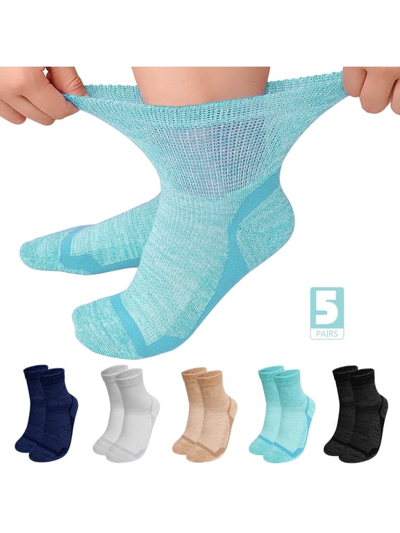 Diabetic-Friendly Comfort Socks, 5 Pairs LOFIR Ultra-Soft Bamboo Viscose Crew Socks, Pressure-Free Fit with Smooth Knit Design, Sweat-Wicking Ventilated Fabric for Sensitive Feet, Size 11-13