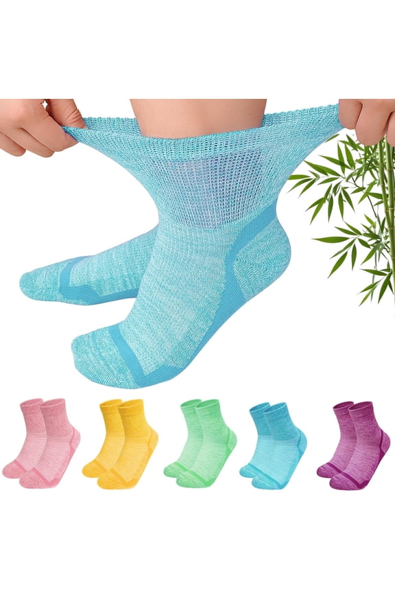 Diabetic Socks for Women,Above Ankle Loose Top Non-Binding Comfort Wide Calf Socks for Sensitive Feet, 5 Pairs Sizes 11-13