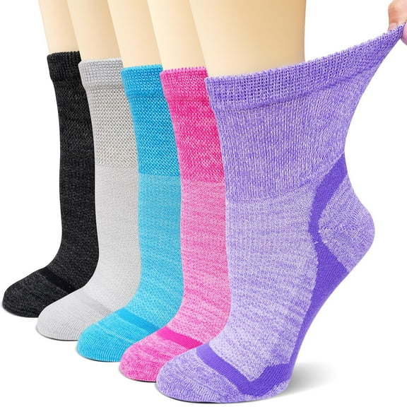 LOFIR Diabetic Socks for Women,Above Ankle Loose Top Non-Binding Comfort Wide Calf Socks for Sensitive Feet, 5 Pairs Sizes 11-13