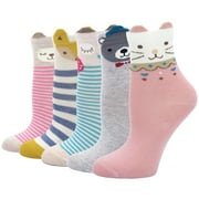 LOFIR Girls Socks - Novelty Cute Animal Pattern Cotton Rich Crew Socks for 5 - 7 Years Girls & Boys, 5 Pairs