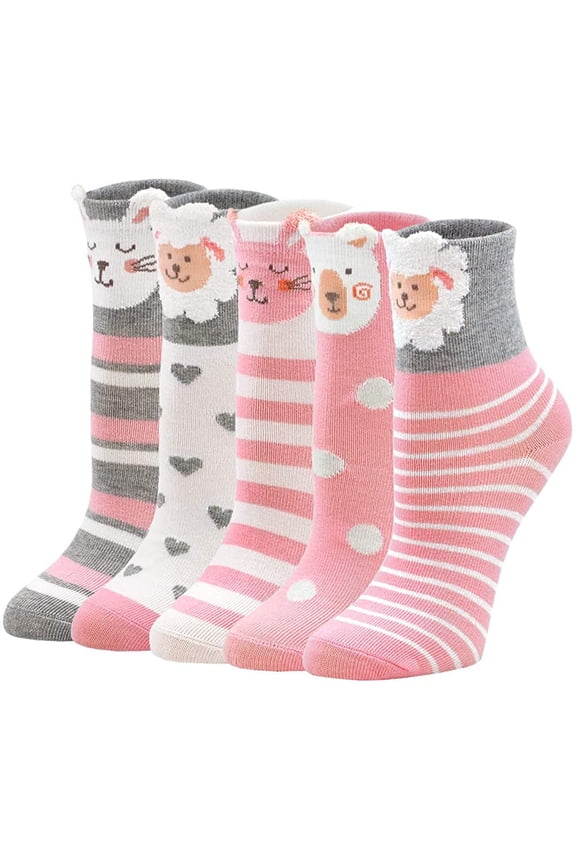 Girls Socks Soft Cotton Novelty Animal Pattern Funny Cute Ankle Socks for Toddler Kids 2-4 Years Old, 5 Pairs