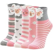 LOFIR Girls Socks Soft Cotton Novelty Animal Pattern Funny Cute Ankle Socks for Toddler Kids 5-7 Years old, 5 Pairs