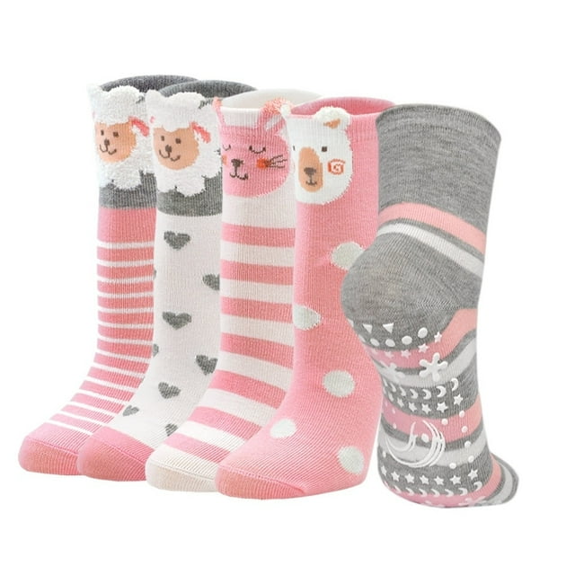 LOFIR Kids NonSlip Socks With Grips for for 57 Years Old Boys and Girls 5 Pairs of Cute Ankle