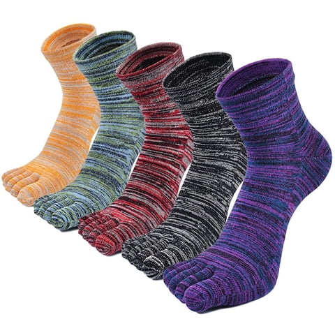 Mens Toe Socks Comfy Cotton Crew Five Finger Ankle Socks for Running Athletic, 5 Pairs