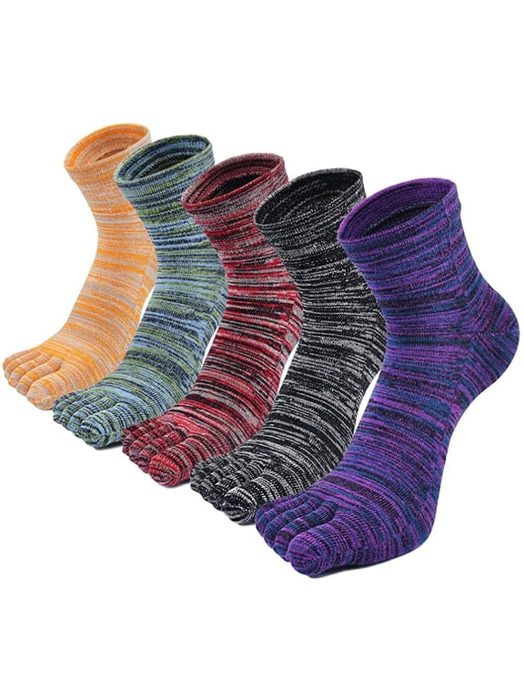 Mens Toe Socks Comfy Cotton Crew Five Finger Ankle Socks for Running Athletic, 5 Pairs