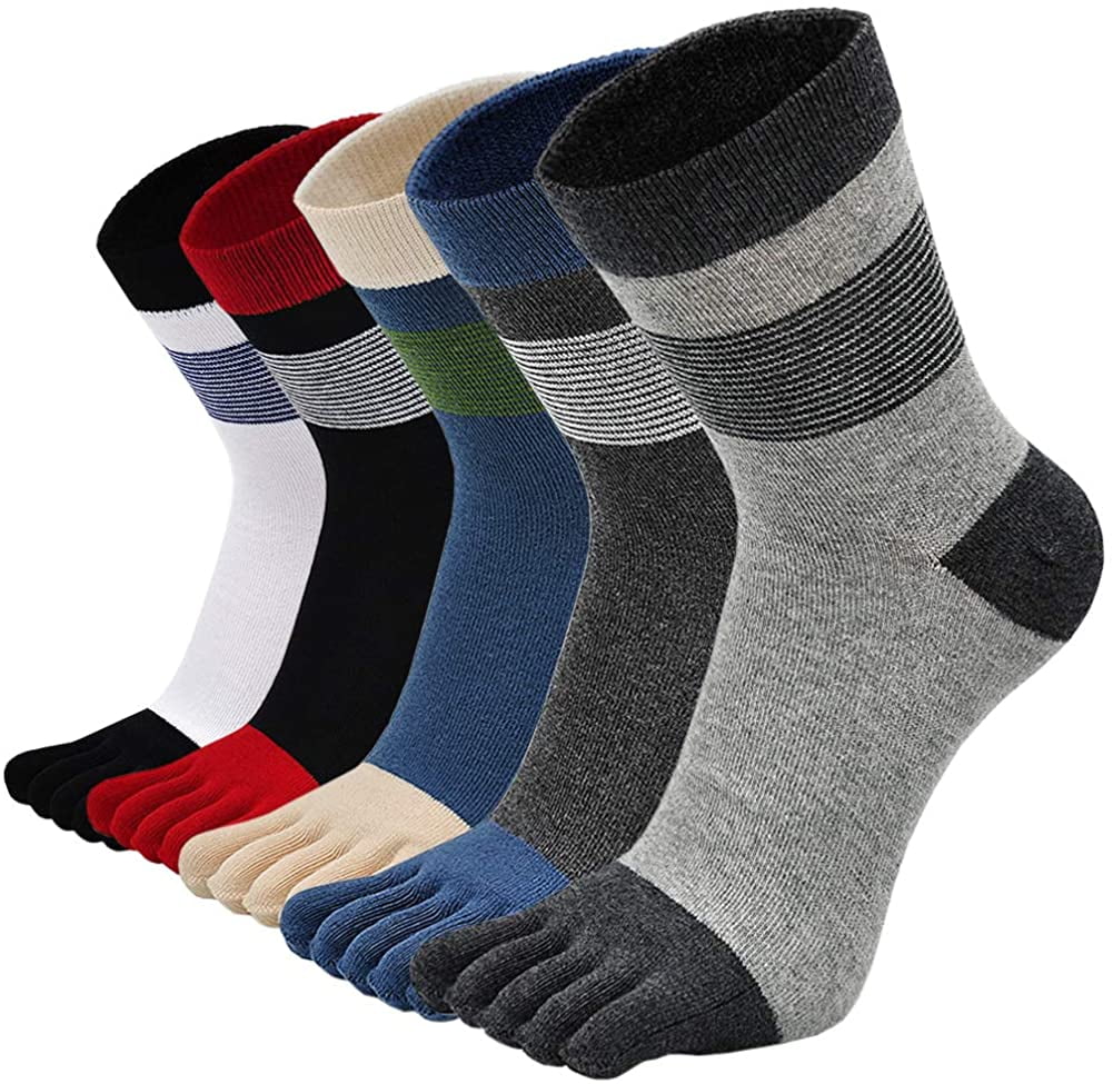 LOFIR Mens Toe Socks, Cotton Athletic Running Five Finger Ankle Socks
