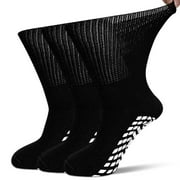 Diabetic Socks, LOFIR 3 Pairs Diabetic Socks for Men Women Size 13 15, Non Slip Grip Socks Hospital Socks with Gripper for Women, Extra Wide Calf Socks for Swollen Feet, Black