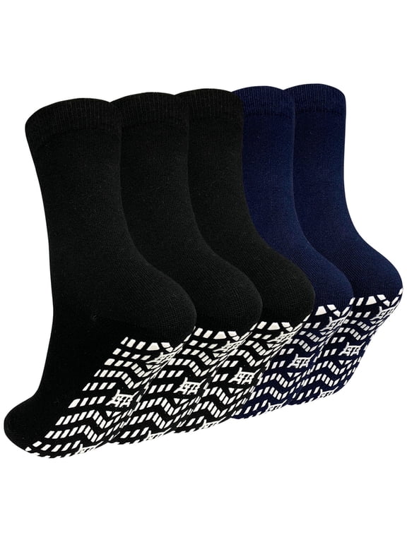 Non Slip Grip Socks for Men- 5 Pairs Non Skid Anti Slip Grippy Socks with Gripper for Men Women for Yoga Pilates Hospital