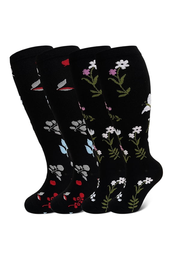 Plus Size Compression Socks for Women and Men, 20-30 mmHg Knee High Support (2 Pairs)