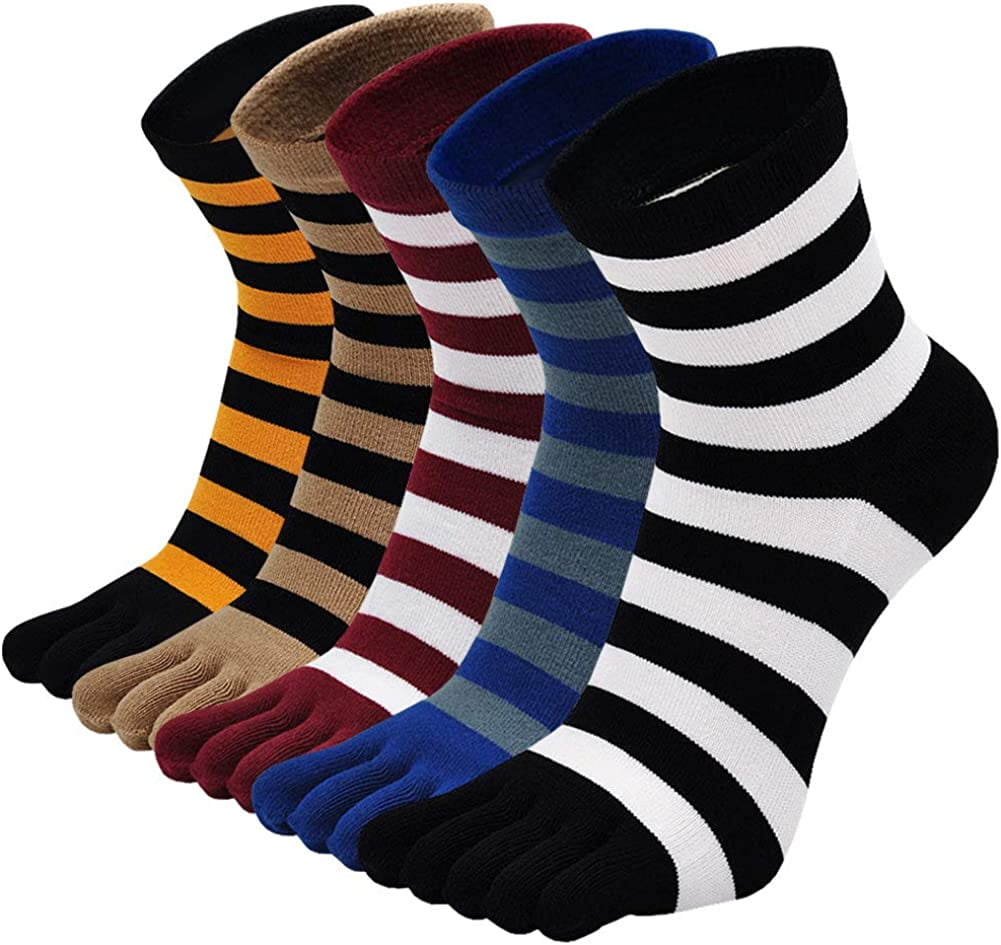 LOFIR Toe Socks for Men Five Finger Striped Sock Running Athletic