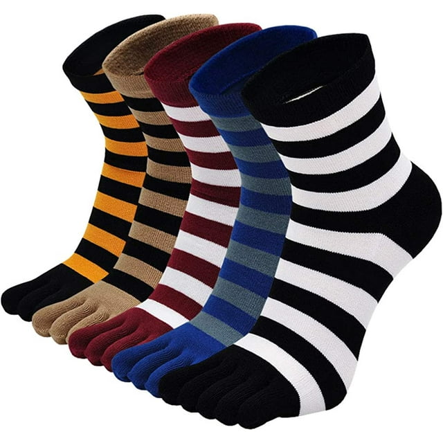 LOFIR Toe Socks for Men Five Finger Striped Sock Running Athletic
