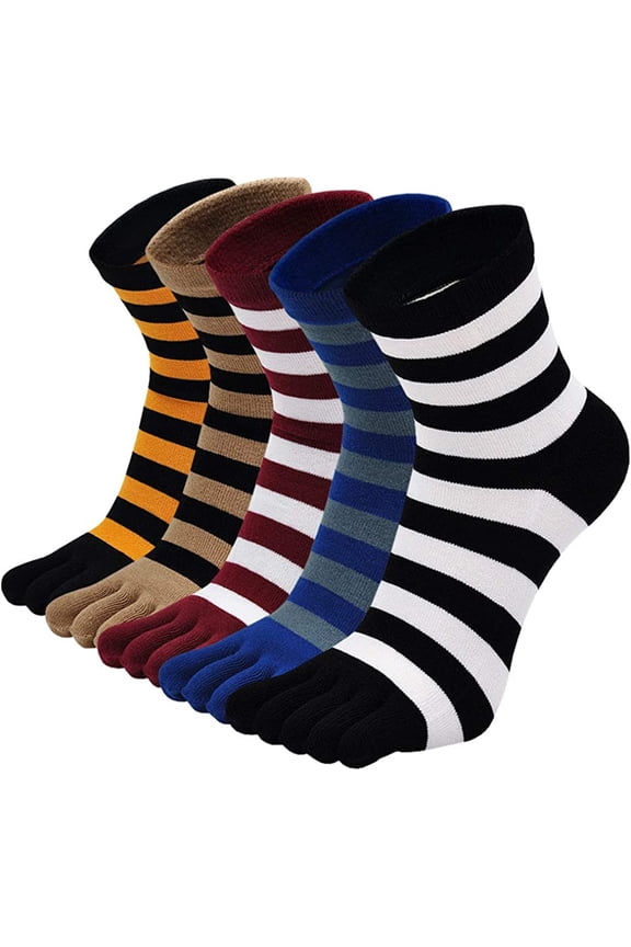 Toe Socks for Men Five Finger Striped Sock Running Athletic Cotton Mens Ankle Socks Size 7-10.5, 5 Pairs