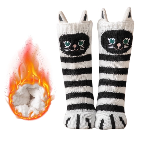 LOFIR Women Fuzzy Slipper Socks Non Slip Winter Warm Soft Fluffy Cozy Fleece Lining Home Socks, Cat Pattern Socks for Women, Size 5-10