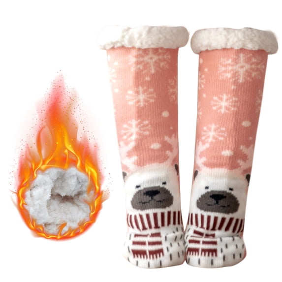 LOFIR Women Fuzzy Slipper Socks - Super Soft Cute Bear Animal Pattern Fuzzy Cozy Non-Slip Winter Socks Gift for Christmas, Size 5-10