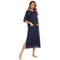 thumbnail image 1 of LOFIR Women Zipper Front Robes 3/4 Sleeve Loungewear Pockets Nightgown Loose-Fitting Ladies Long Sleepwear(Navy Blue,XXL), 1 of 7