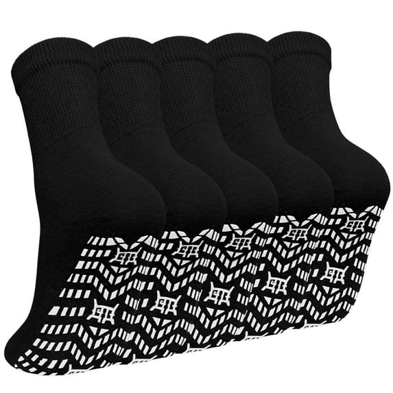LOFIR Women's Non-Slip Grip Socks – 5 Pairs of Rubber-Soled Socks, Perfect for Yoga, Pilates, and Hospital Use, Size 9-11