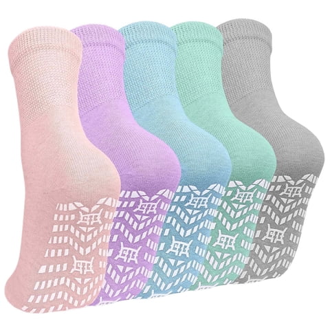 Women's Non-Slip Grip Socks – 5 Pairs of Rubber-Soled Socks, Perfect for Yoga, Pilates, and Hospital Use, Size 9-11