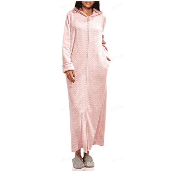 LOFIR Women's Zipper Front Hooded Robe: Long Plush Fleece Bathrobe, Soft Warm Housecoat Sleepwear and Loungewear for Women Pink 2XL3XL