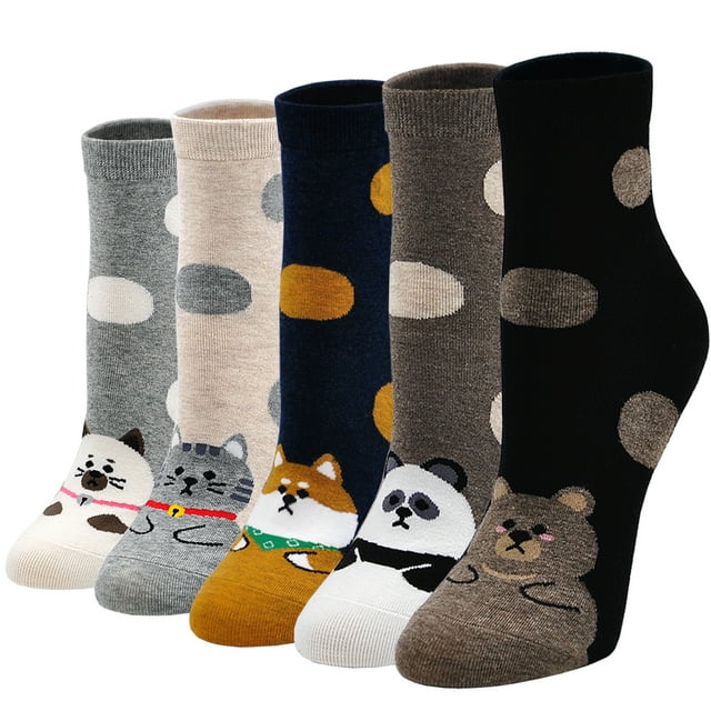 LOFIR Womens Cute Animal Crew Socks, Cotton Cat Dog Bear Novelty Casual