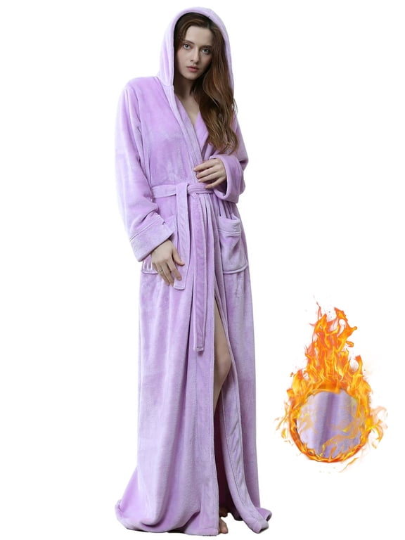 Womens Fleece Hooded Robe - Soft Warm Plush Long Bathrobes for Women (XL, Light Purple)