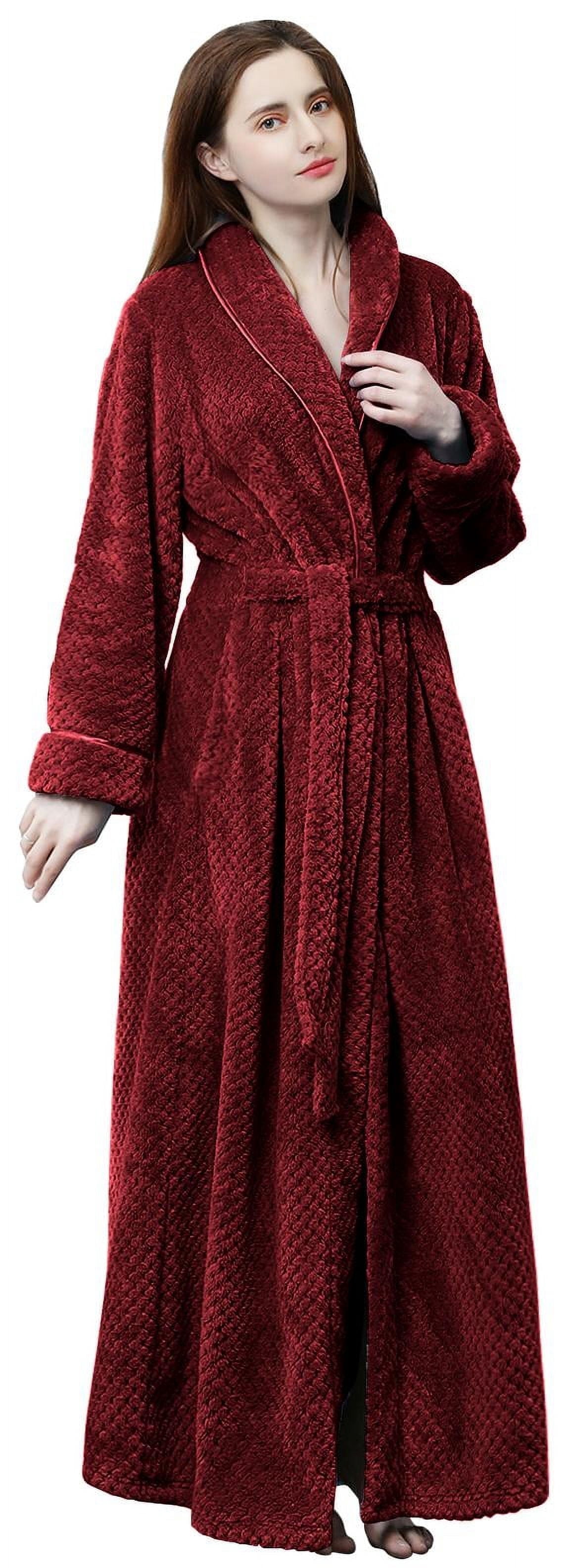 LOFIR Womens Fleece Robe - Comfy Warm Plush Long Bathrobes for Women ...