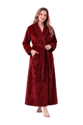 Womens Fleece Robe - Comfy Warm Plush Long Bathrobes for Women, Ladies Sleepwear (S/M, Wine Red)