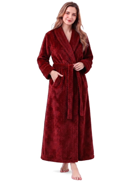 Womens Fleece Robe - Comfy Warm Plush Long Bathrobes for Women, Ladies Sleepwear (S/M, Wine Red)