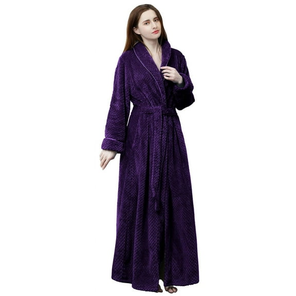 LOFIR Womens Fleece Robe - Soft Warm Plush Long Bathrobes for Women, Ladies Sleepwear (L/XL, Purple)