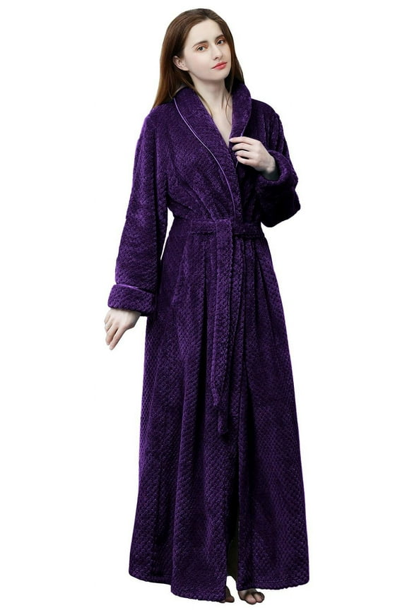 Womens Fleece Robe - Soft Warm Plush Long Bathrobes for Women, Ladies Sleepwear (L/XL, Purple)