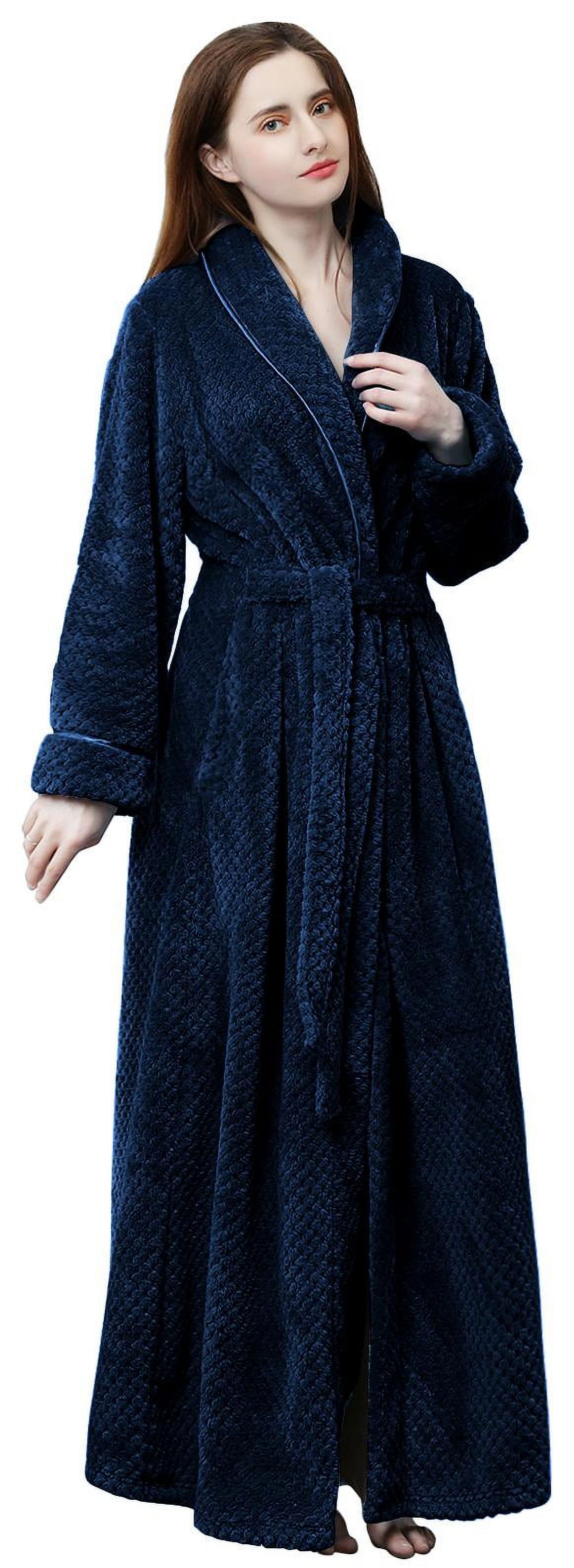 LOFIR Womens Fleece Robe Soft Warm Plush Long Fluffy Bathrobes For 