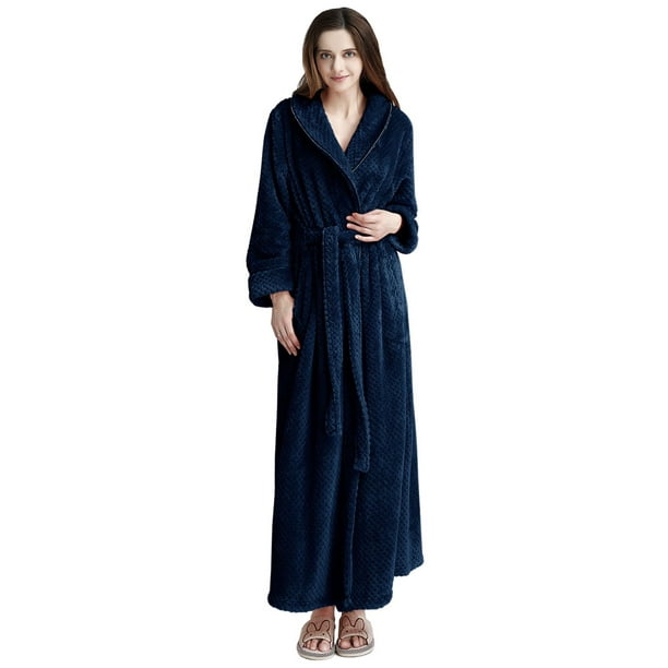 LOFIR Womens Fleece Robe Soft Warm Plush Long Fluffy Bathrobes for