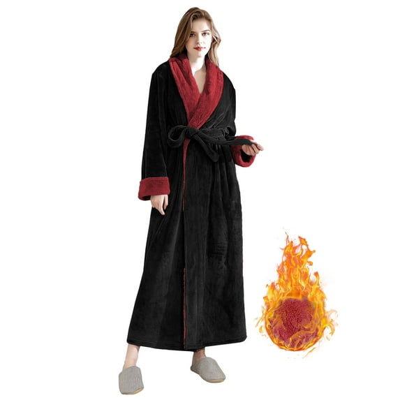 LOFIR Womens Fleece Robes Long Plush Soft Warm Flannel Spa Bathrobe for Women Ladies Sleepwear (Black, L)