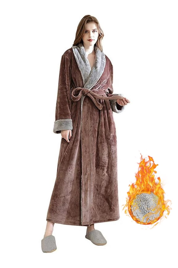 Womens Fleece Robes Long Plush Soft Warm Flannel Spa Bathrobe for Women Ladies Sleepwear (Coffee, L)