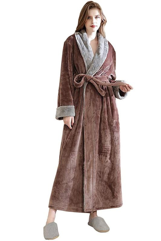 LOFIR Womens Fleece Robes Long Plush Soft Warm Flannel Spa Bathrobe for